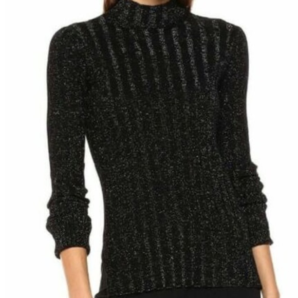 THEORY MOCK NECK PULLOVER LIGHTWEIGHT SWEATER IN BLACK LUREX WOOL BLEND SIZE S - Picture 3 of 6